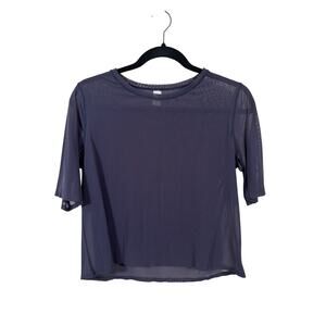 Athleta Top Womens XS Navy Blue Sheer Mesh Layering Tee Short Sleeve Crew Neck